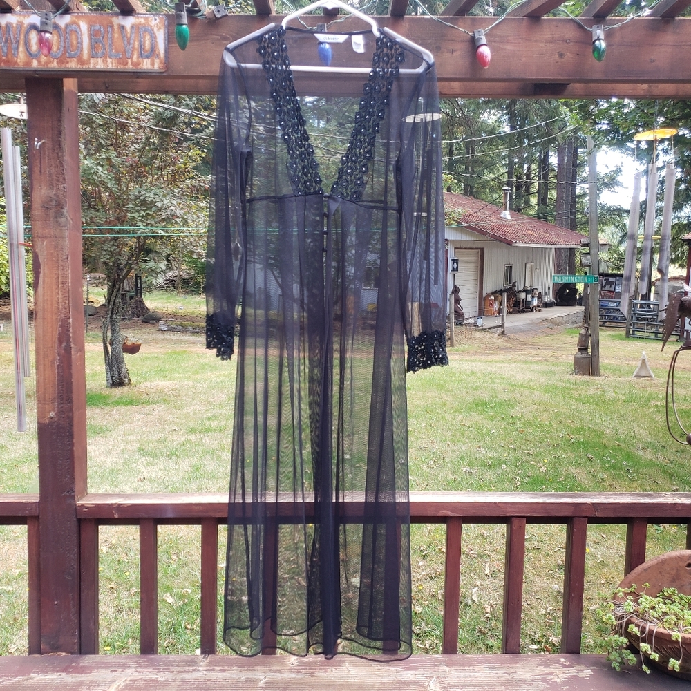 Delicates- Black Sheer Net Like Long Black Cover Up - Medium